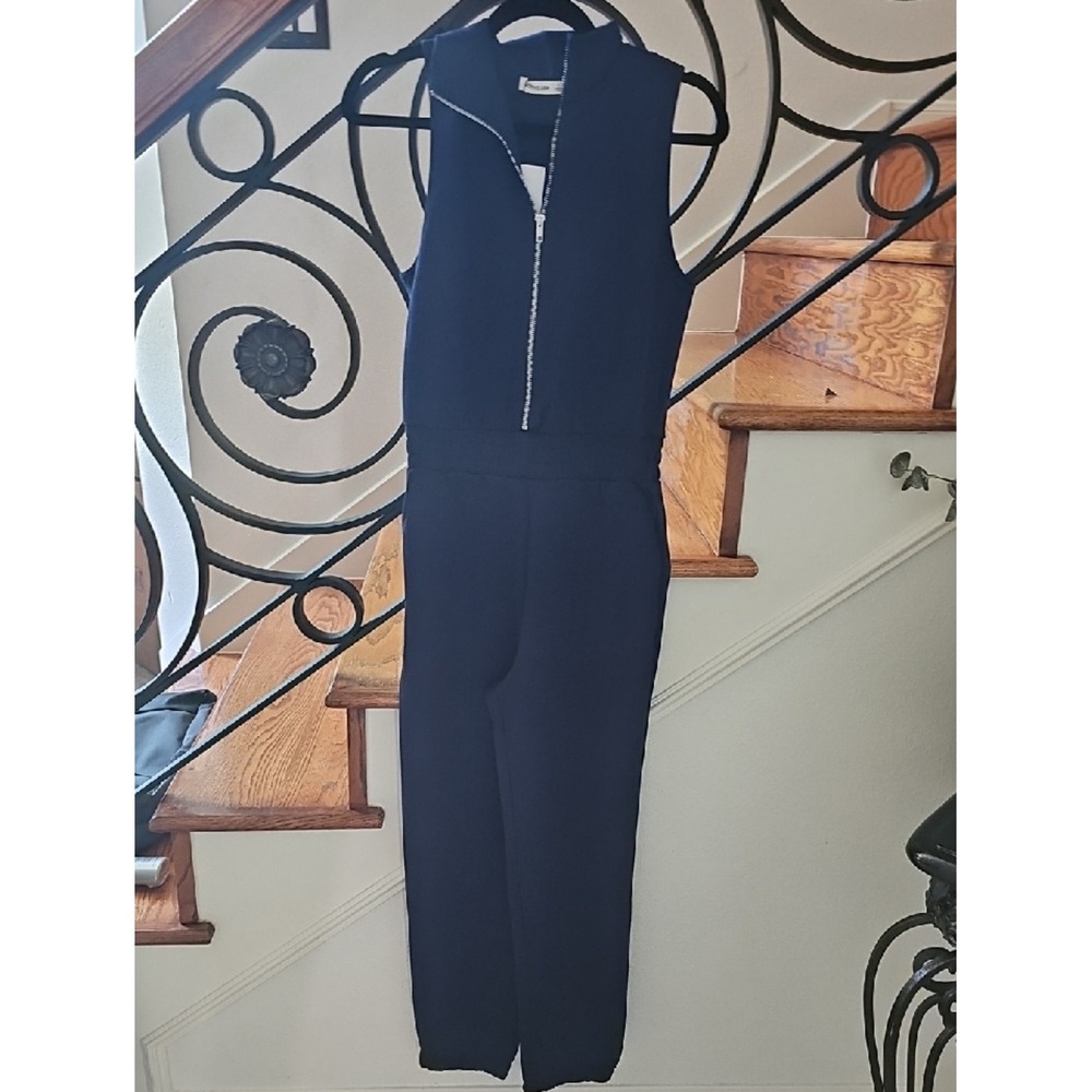 Active USA Navy Blue Sleeveless Front Zip Jogger Jumpsuit Small NWT